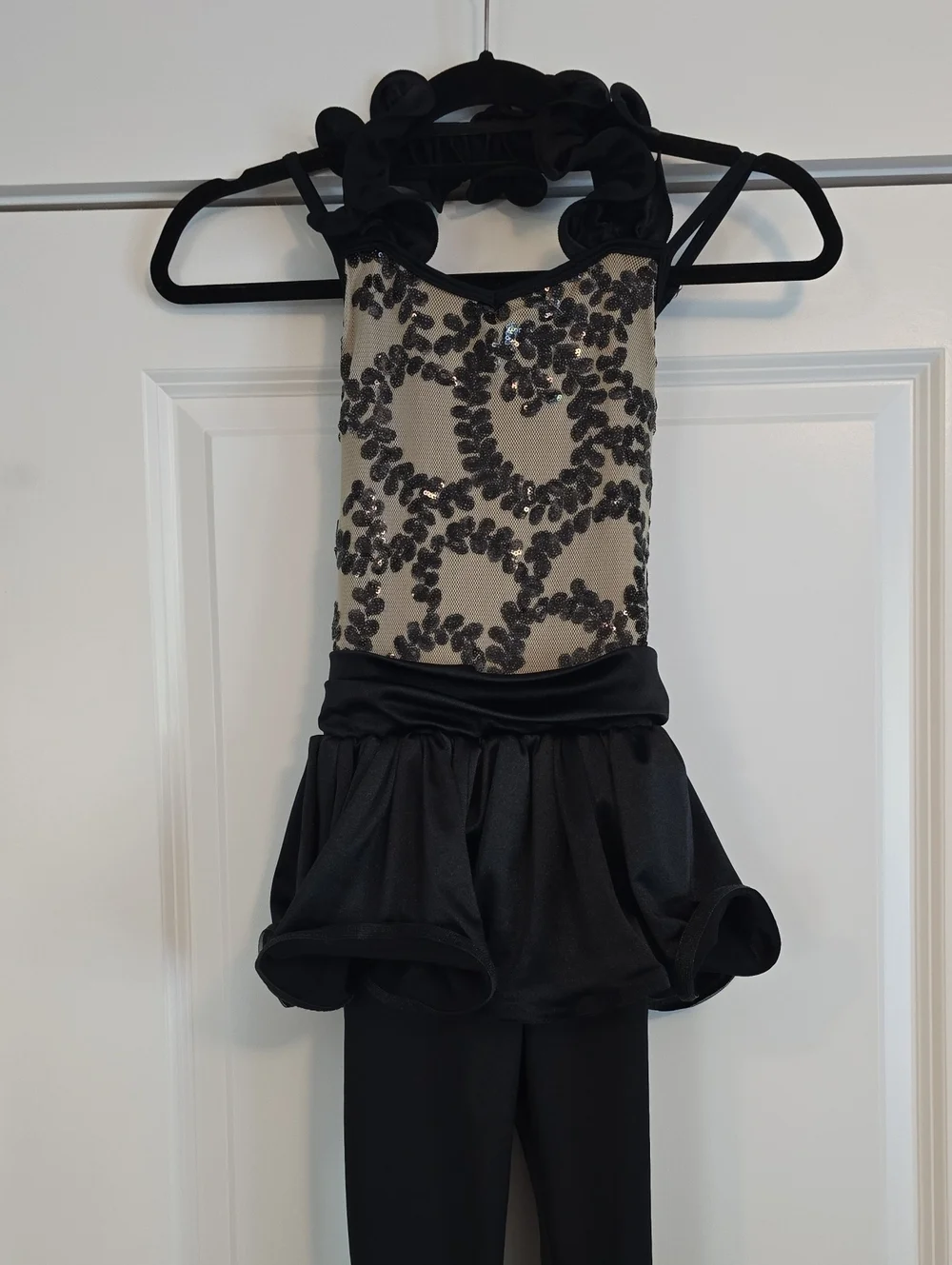 Curtain Call Tan and Black Sequin Catsuit with Peplum - Child Large